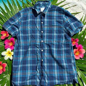 American Eagle Plaid Button Up Shirt Mens M Blue Short Sleeve Casual Preppy 3161